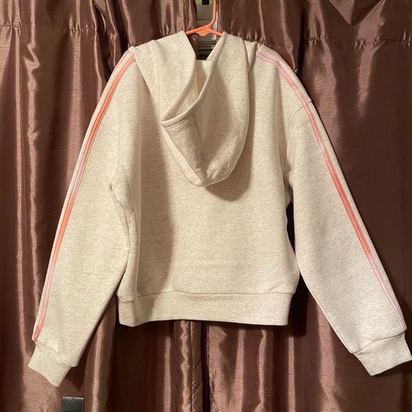 NWT adidas 3-Stripe Girls Fleece Hoodie. “Tan Heather”/Pink. Size: Small(7/8) - Picture 10 of 16